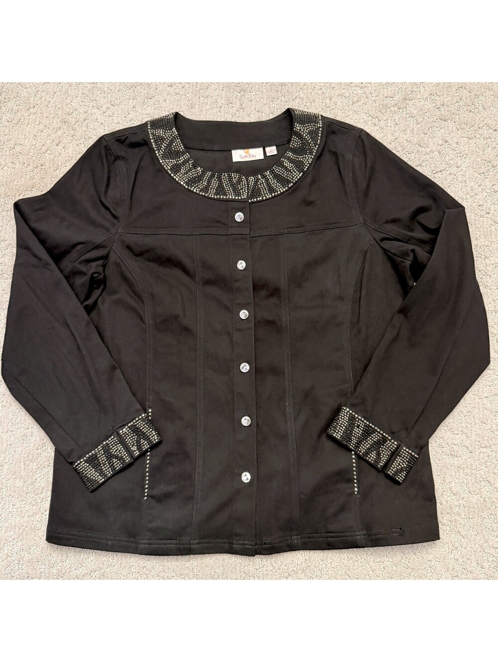 Quacker Factory Womens Black Rhinestone Studded Denim Jacket / Large
